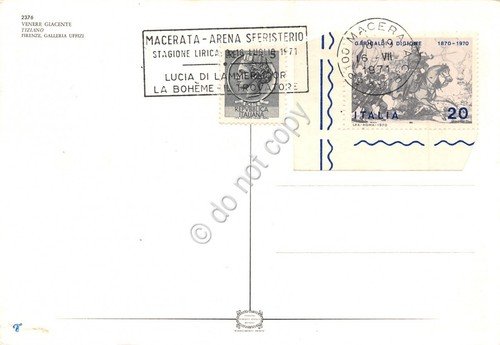 Cartolina Venere giacente Timbro a targhetta Lucia di Lammermor Macerata … | Immagine principale