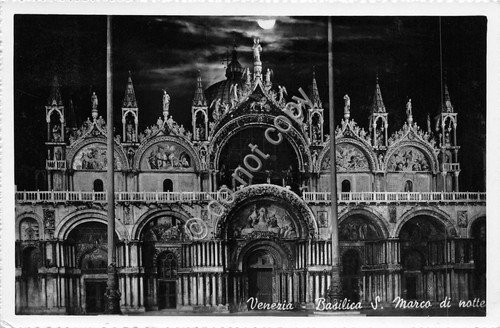 Cartolina Venezia Basilica di San Marco Notturno 1952 | Immagine principale