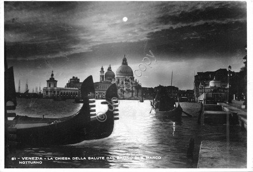 Cartolina Venezia Chiesa della Salute da San Marco notturno anni … | Immagine principale