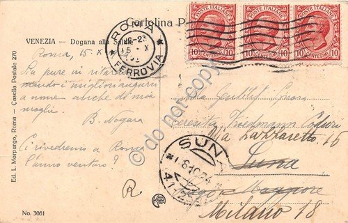 Cartolina Venezia Dogana alla Salute 1923