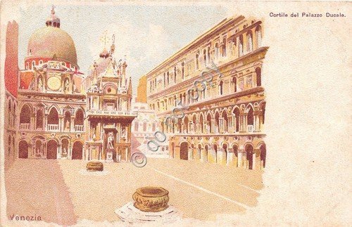 Cartolina Venezia Illustrata Cortile di Palazzo Ducale | Immagine Gallery 1
