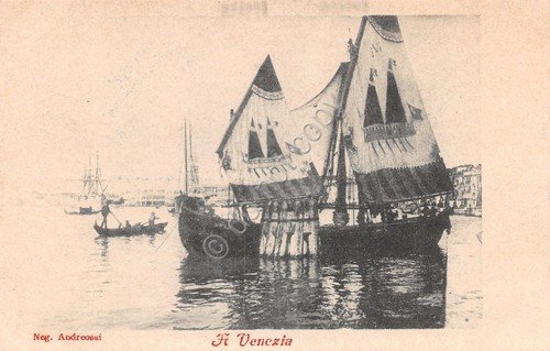Cartolina Venezia Imbarcazione TOPO tipica della laguna vele disegnate Anni …