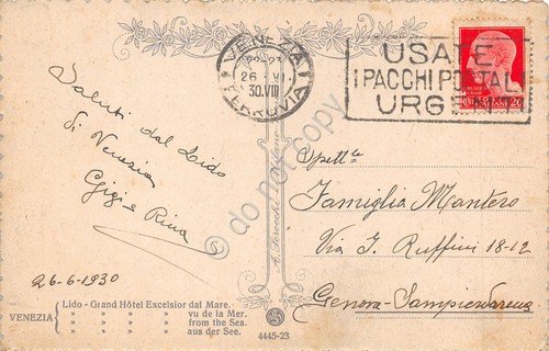 Cartolina Venezia Lido Grand Hotel Excelsior dal mare illustrata 1930 …