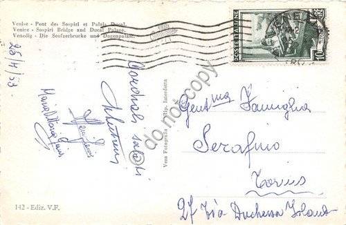 Cartolina Venezia Palazzo Ducale Ponte dei Sospiri 1953