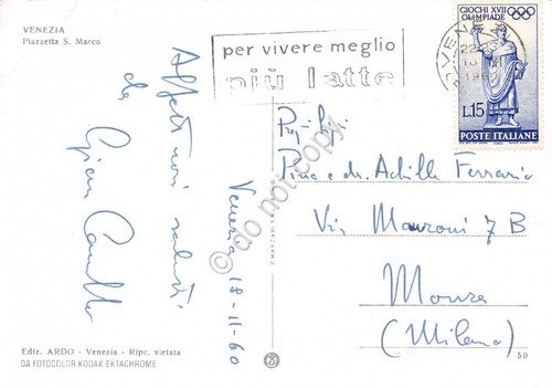 Cartolina Venezia Piazza S. Marco timbro a targhetta Più latte … | Immagine principale