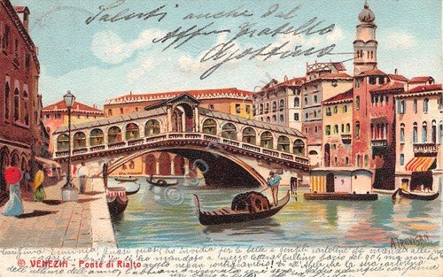 Cartolina Venezia Ponte di Rialto Illustrata Trevisan 1905 | Immagine principale