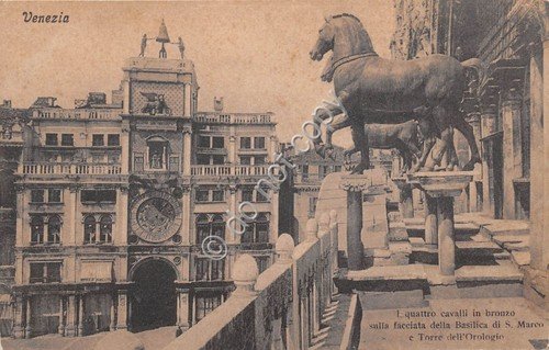 Cartolina Venezia quattro cavalli in bronzo