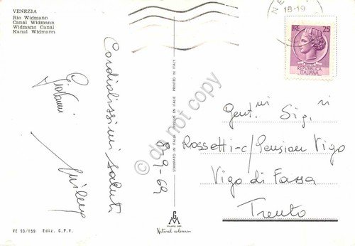 Cartolina Venezia Rio Widmann 1969