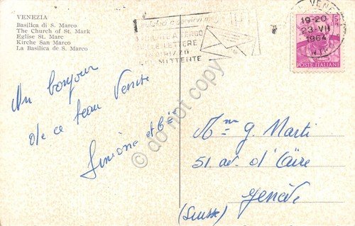 Cartolina Venezia S. Marco Timbro targhetta indirizzo mittente 1964 | Immagine principale