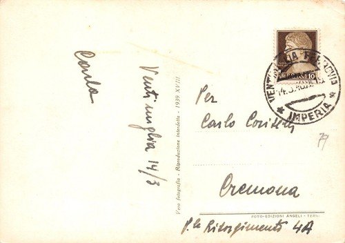 Cartolina Ventimiglia Città vecchia 1940