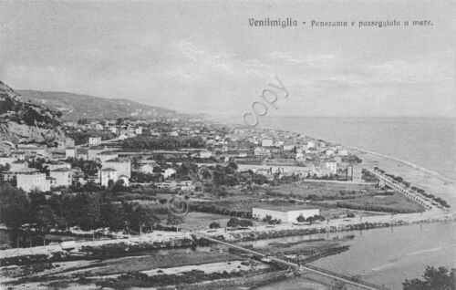 Cartolina Ventimiglia panorama e passeggiata a mare dall'alto
