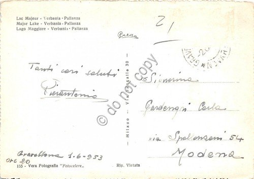 Cartolina Verbania Pallanza Lago Maggiore 1953