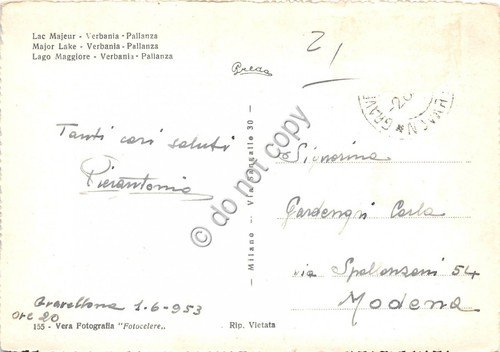 Cartolina Verbania Pallanza Lago Maggiore 1953 | Immagine Gallery 2