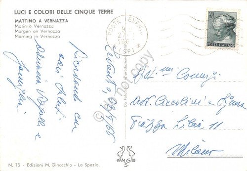 Cartolina Vernazza Panorama dall'alto al mattino 1966 (La Spezia)