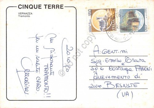 Cartolina Vernazza Tramonto 1990 (La Spezia)