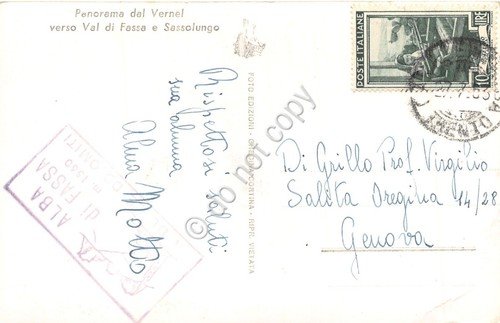 Cartolina Vernel Panorama verso Val di Fassa e Sassolungo Timbro …