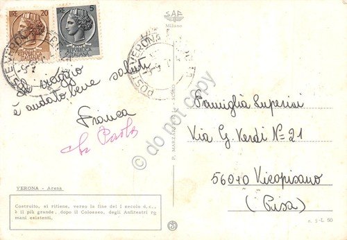 Cartolina Verona Arena bus case anni '70
