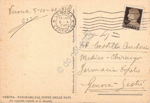 Cartolina Verona Panorama da Ponte delle Navi illustrata 1940 da …