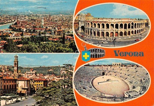 Cartolina Verona panorama via arena 1984
