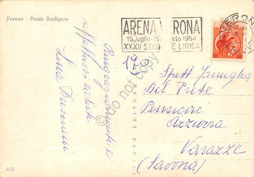 Cartolina Verona Ponte Scaligero 1954