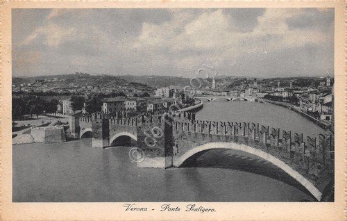 Cartolina Verona Ponte Scaligero timbro a targhetta prestito nazionale 1936