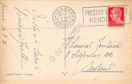 Cartolina Verona Ponte Scaligero timbro a targhetta prestito nazionale 1936