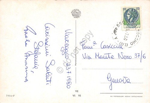 Cartolina Versilia vedute varie aerea panorama paese 1980