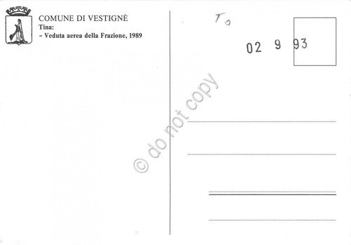 Cartolina Vestignè frazione Tina veduta aerea 1993