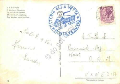 Cartolina Vesuvio Cratere fumante timbro Osteria alla Vetta 1959 (Napoli) | Immagine Gallery 2