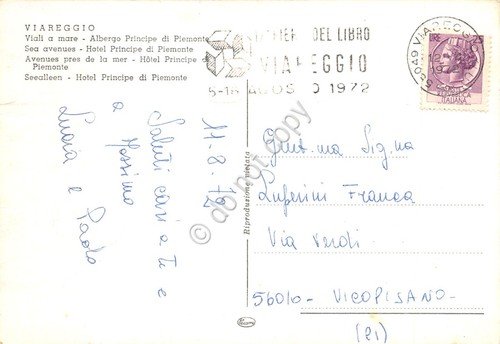 Cartolina Viareggio Albergo Principe di Piemonte viali a mare auto … | Immagine Gallery 2