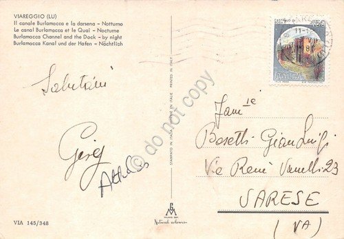 Cartolina Viareggio Canale Burlamacca e darsena Notturno anni '80