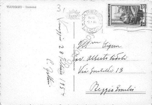 Cartolina Viareggio Darsena Barche 1954 (Lucca)