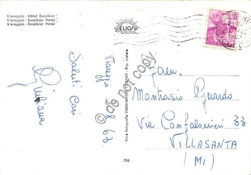 Cartolina Viareggio Hotel Excelsior 1963 (Lucca)