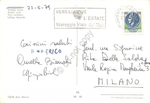 Cartolina Viareggio panorama aereo 1979 timbro Versilia (Lucca)