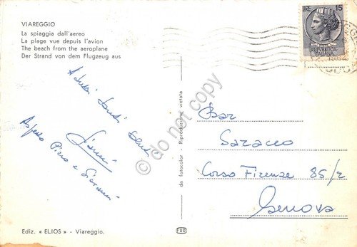 Cartolina Viareggio Spiaggia panorama aereo 1964