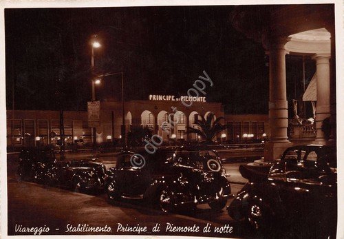 Cartolina Viareggio Stabilimento Principe di Savoia auto d'epoca notturno 1941 | Immagine principale