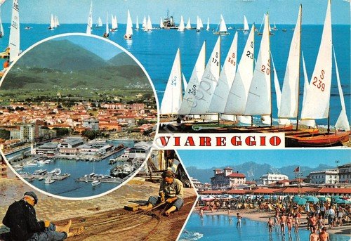 Cartolina Viareggio Vedute barca a vela pescatori 1972 (Lucca)