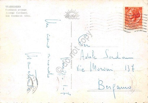 Cartolina Viareggio Via Carducci animata grinze (Lucca)