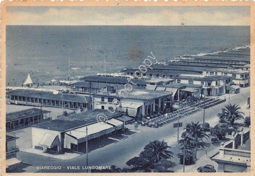 Cartolina Viareggio Viali Lungomare dall'alto 1948