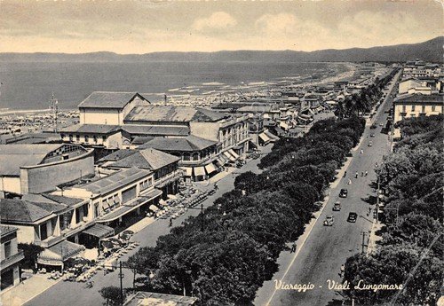 Cartolina Viareggio Viali Lungomare dall'alto anni '50 (Lucca)