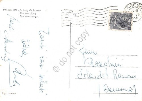 Cartolina Viareggio Viali Lungomare notturno 1959 (Lucca)