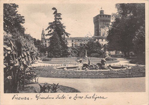 Cartolina Vicenza Giardino Salva Torre Scaligera 1935