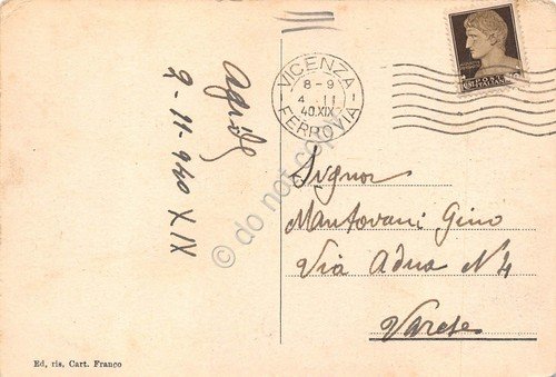 Cartolina Vicenza Giardino Salvi ora del Comune 1940