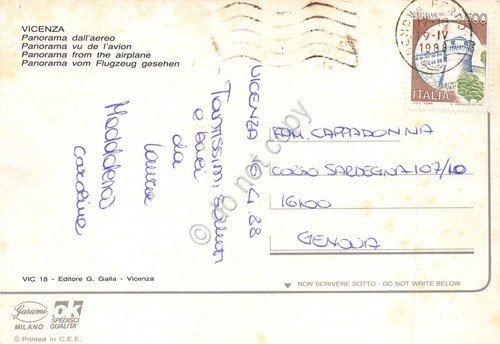 Cartolina Vicenza Panorama aereo 1988