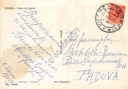 Cartolina Vicenza Piazza dei Signori animata 1955 Fotocelere Torino