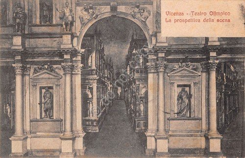 Cartolina Vicenza Teatro Olimpico la prospettiva della scena anni '10