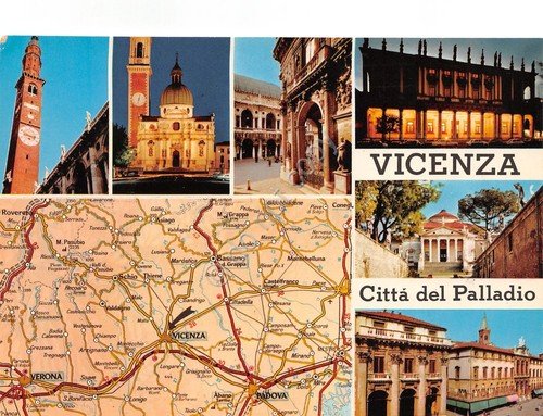 Cartolina Vicenza vedute varie e mappa anni '70 | Immagine principale