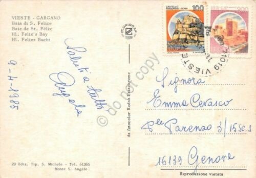 Cartolina Vieste Gargano Baia di san Felice 1985 (Foggia) | Immagine Gallery 2