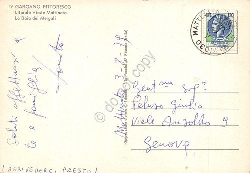 Cartolina Vieste Mattinata Litorale Baia dei Mergoli 1979