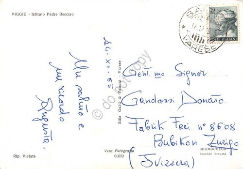 Cartolina Viggiù Istituto Padre Beccaro 1965